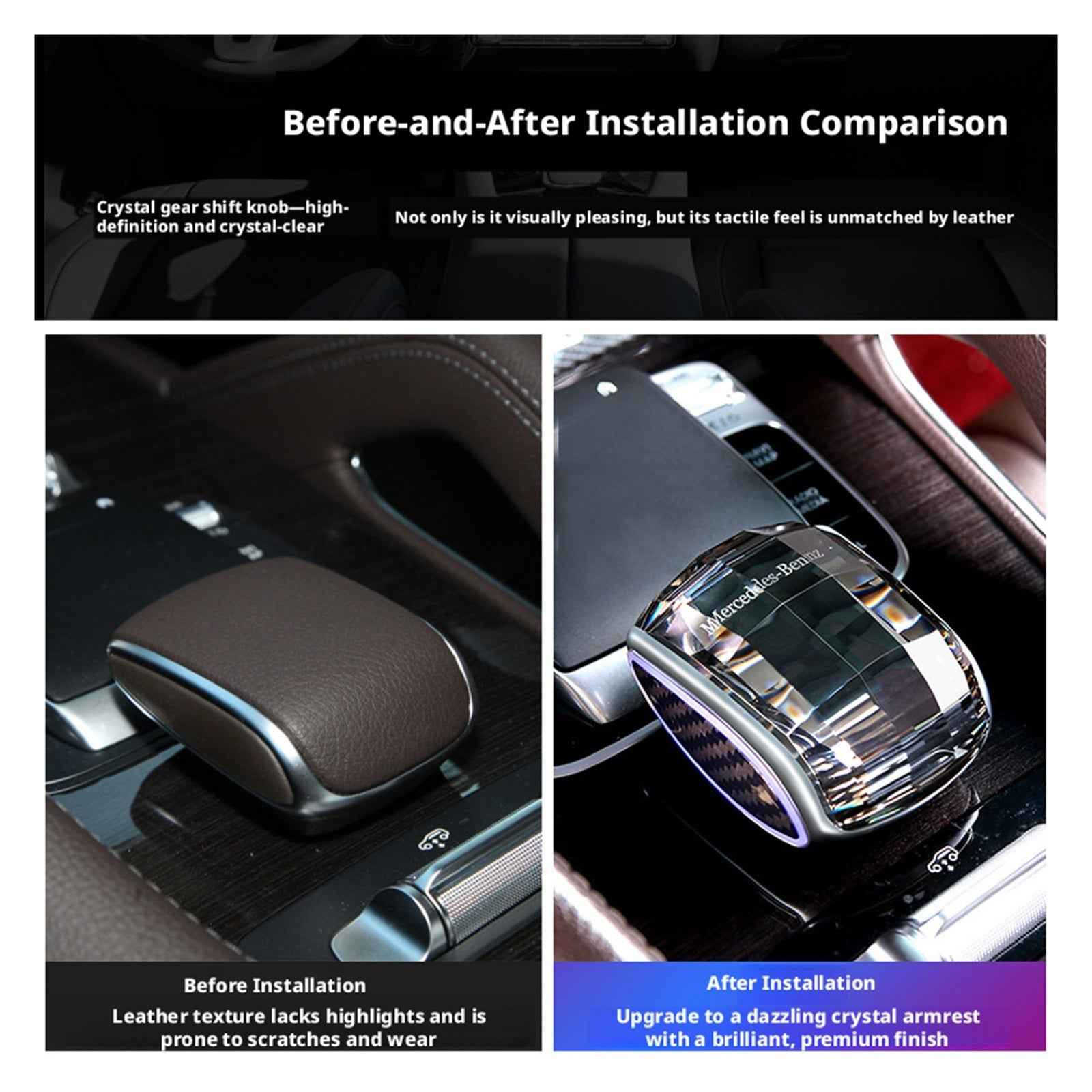 Luxury Crystal Gear Shift Knob for Mercedes-Benz GLE GLS GLC C E-Class | AMG Style LED Illuminated | K9 Glass Shifter Retrofit | Direct Replacement