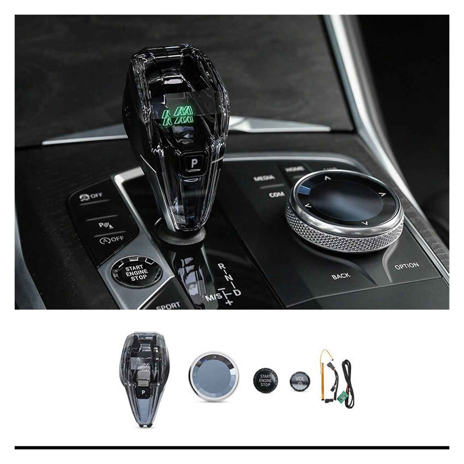 Crystal Gear Shift Knob Lever Headle Compatible With BMW 1 2 3 4 8 Series G20 G22 G29 G05 G06 G07 G08 IX3 X3 X5 X6 X7 Z4 Sync Ambient Light