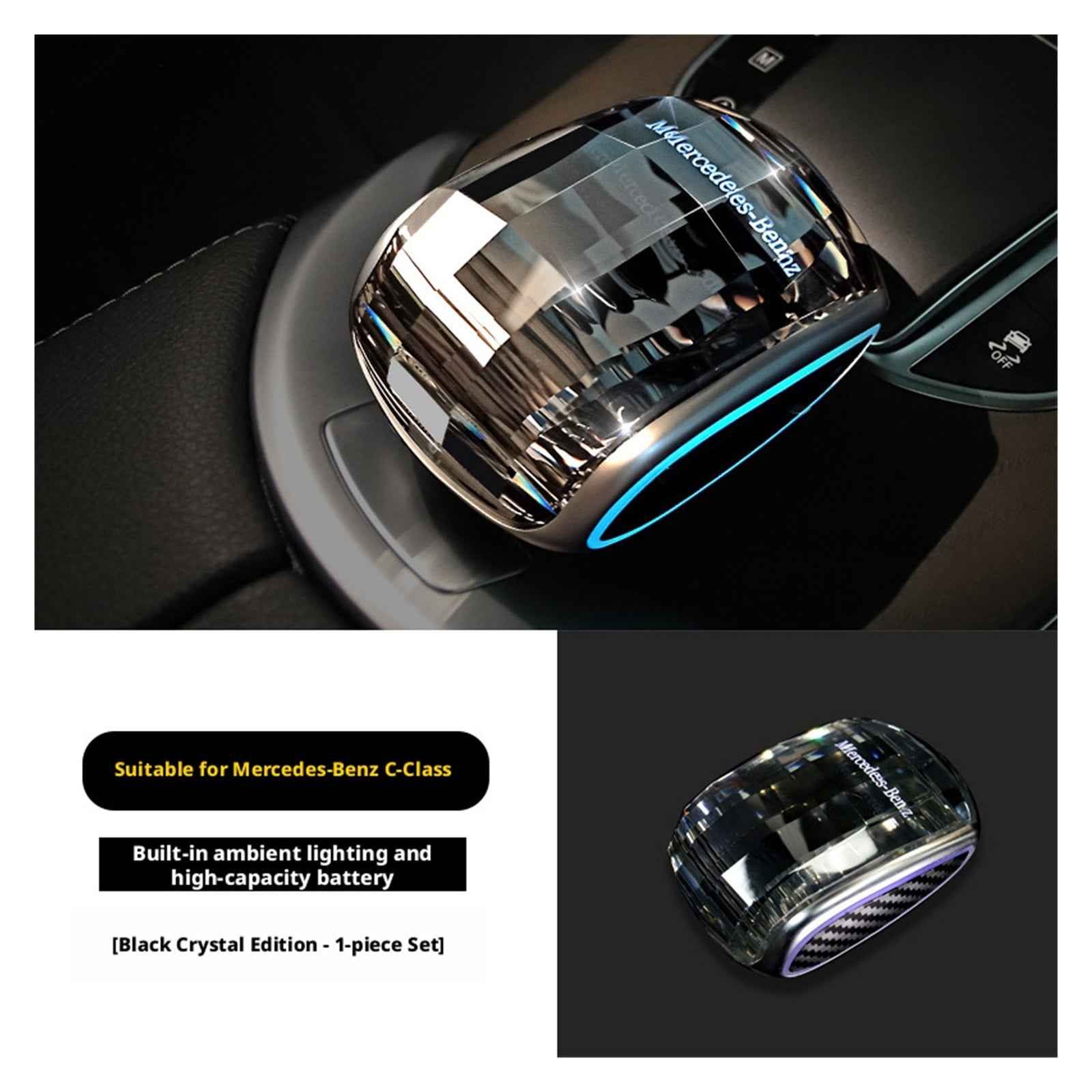Luxury Crystal Gear Shift Knob for Mercedes-Benz GLE GLS GLC C E-Class | AMG Style LED Illuminated | K9 Glass Shifter Retrofit | Direct Replacement
