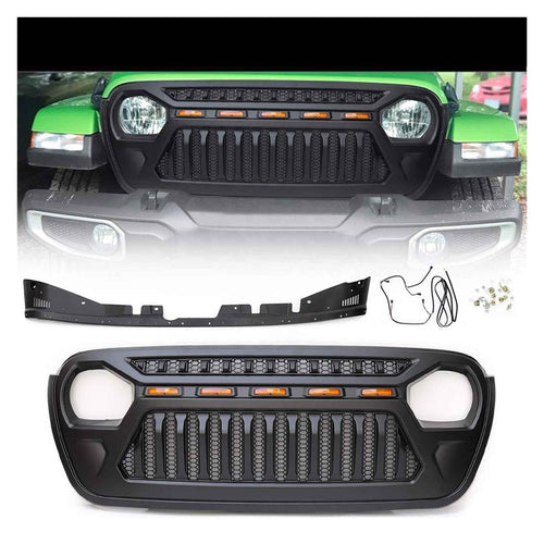 Compatible With Jeep Compatible With Wrangler JL Compatible With Gladiator JT 2018-2023 Accessories Offroad Bumper Grille With Light Front Grille Mesh Grill Racing Grills